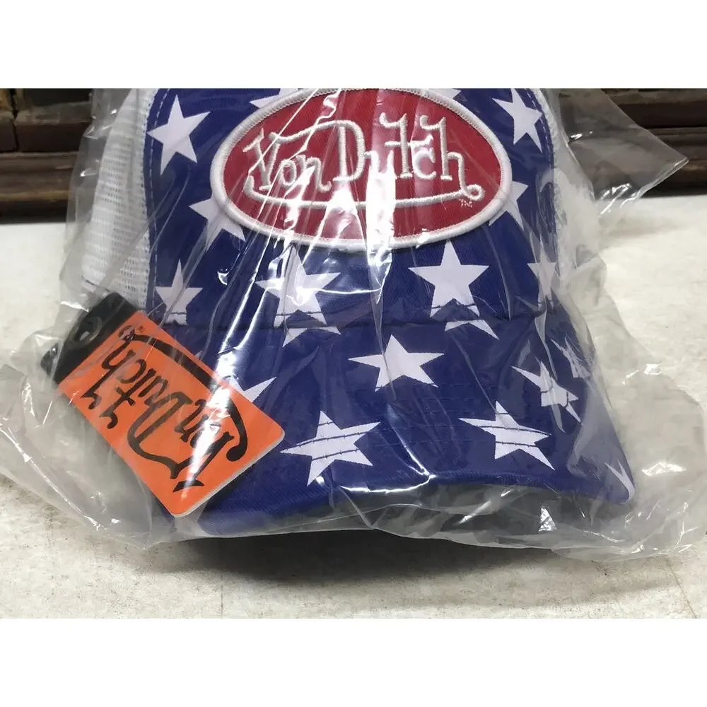 Von Dutch Blue White Stars Mesh Adjustable Snapback Trucker Hat Designer